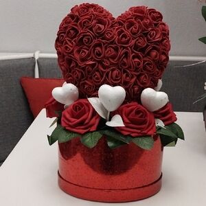 Hand Made Heart-Shaped Red Rose Arrangement